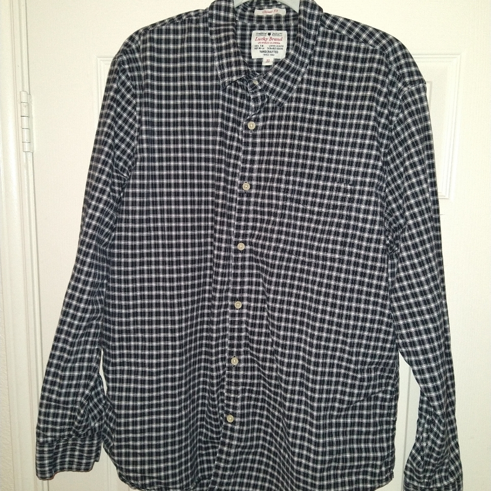 Lucky Brand Checkered Classic Fit Long Sleeve Button Up Shirt Men's sz XL.